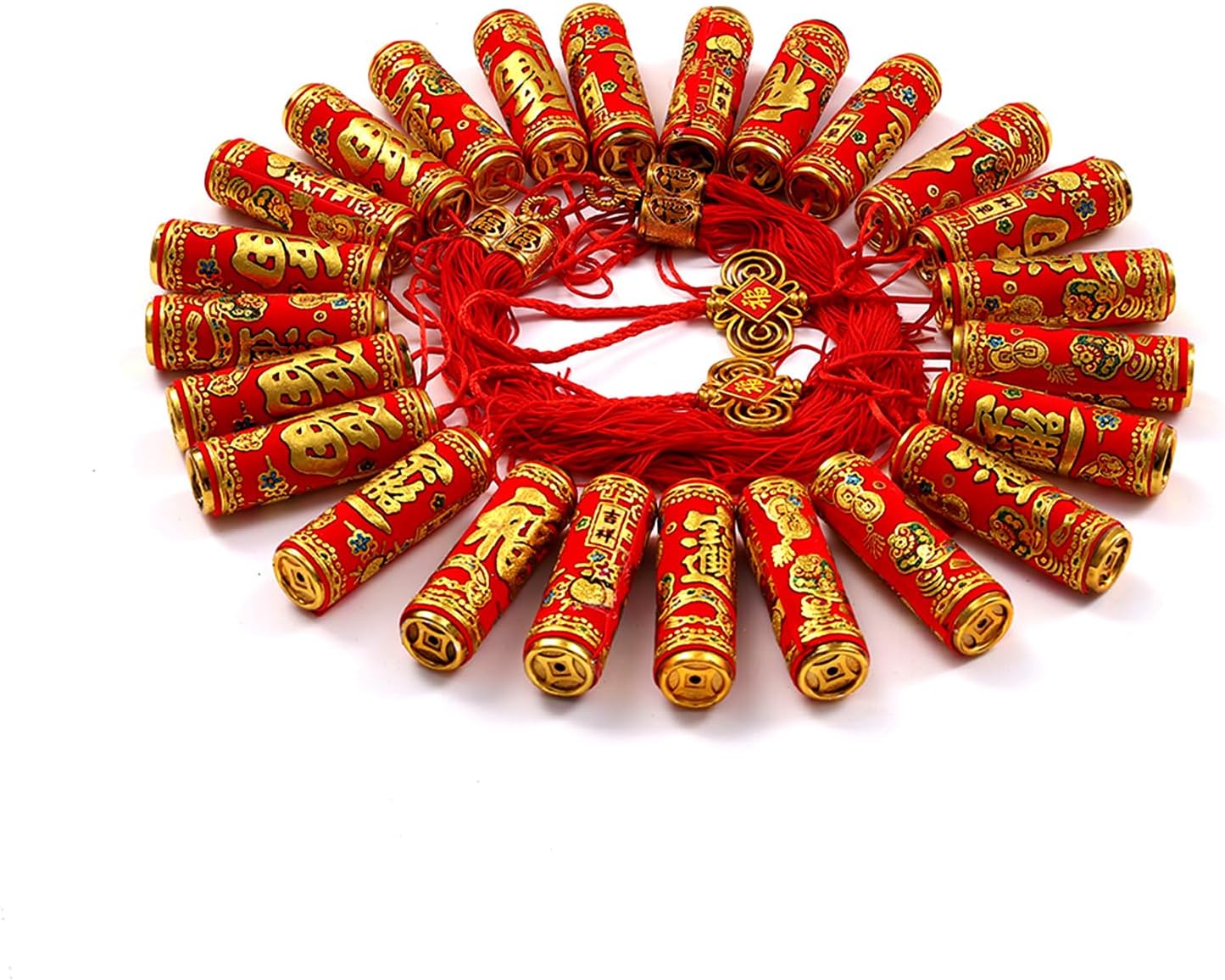 Chinese New Year Hanging Decorations 2 Pack Large Firecrackers Decor Traditional Red Lucky Oriental Pendant Ornaments for Lunar New Year Decorations