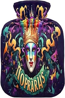 Wajiw Hot Water Bottle with Cover 2L Warm Water Bottle for Hot and Cold Compress Hot and Cold Therapies,Hand Feet Warmer,Carnival Mask