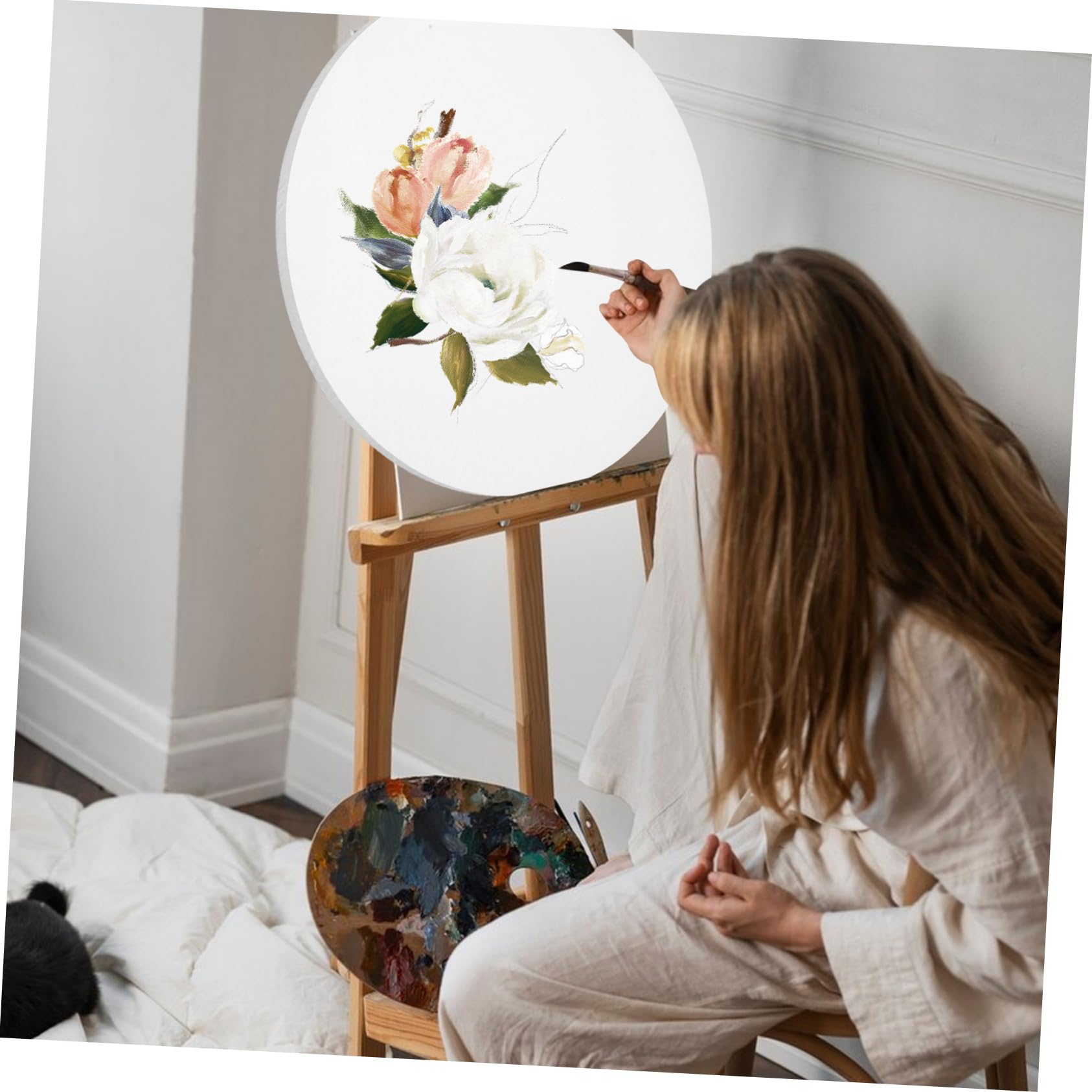 SEWACC 50cm Runder Keilrahmen aus 100% Baumwolle Weiß Gespannte Künstler Leinwand Dicker Holzrahmen für Öl und Acrylmalerei Selbstgemacht Malplatte für Kreative Kunstprojekte