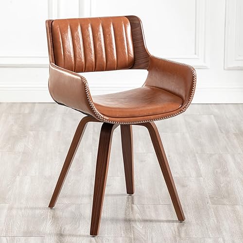 Miniatura 18 de LUNLING Juego de 4 sillas de comedor giratorias de piel sintética, sillas modernas de mediados de siglo con patas de madera/reposabrazos/asiento