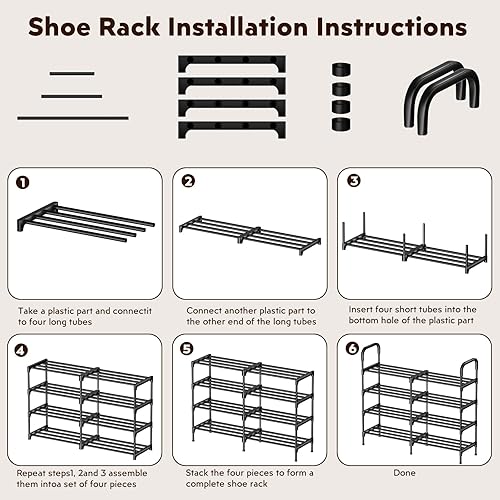 Miniatura 5 de Zapatero de 4 niveles, organizador de almacenamiento de metal para armario, entrada, independiente, fácil de montar, hasta 20 pares