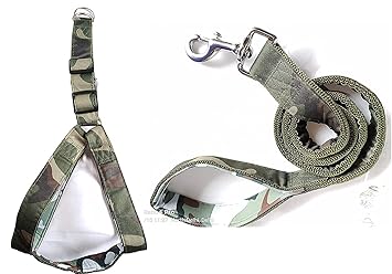 Dog Trust Dog Army Print Adjustable Harness and Leash for Maxi and Large Breed Dog Body Harness Militry Design Heavy Hook (Large)