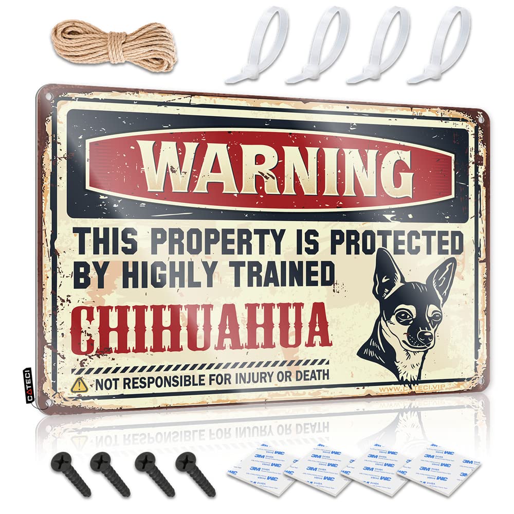 STWNVOITV Retro Signs Warning This Property Is Protected By A Highly Trained Chihuahua Sign Outdoor Bar Signs Tin Sign Metal(30X40CM)