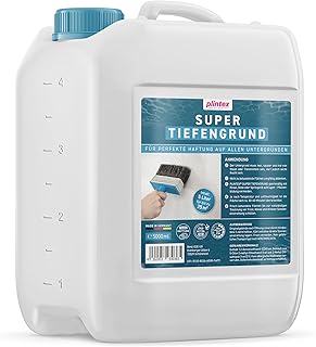 PLINTEX® Super Tiefengrund Innen & Außen 5L für ca 25 m² - Haftgrund für saugende & nicht-saugende Untergründe - Grundierung für Fliesen, Beton, Wand, & Holz, geruchsarm & lösemittelfrei