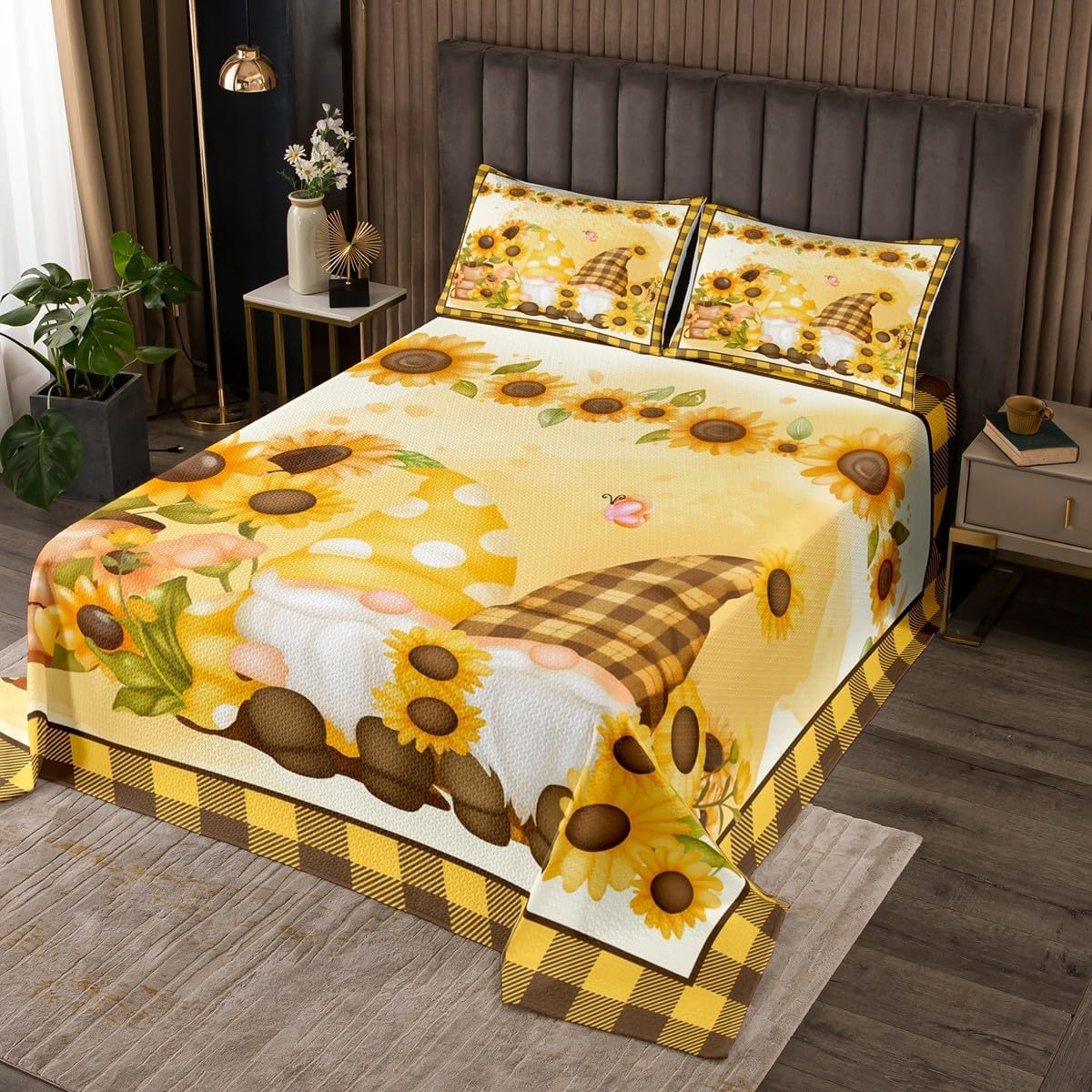 Homewish Mushroom Frog Bedding Set Queen Size Cute Mushroom Bedspread 3pcs for Kids Girls Boys Bedroom Decor Cartoon Animals Plants Comforter Set Pink Green Quilt Set,2 Pillowcases
