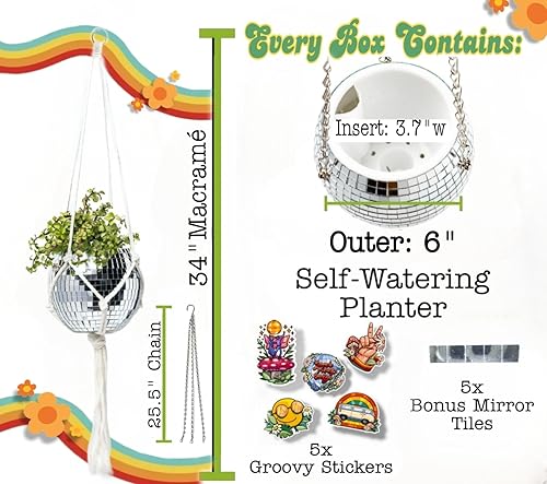 Miniatura 2 de Sparkles & Sloth Maceta de bola de discoteca de 6 pulgadas, maceta colgante de autorriegobola de discotecamaceta colgantemaceta colgantecolgante de