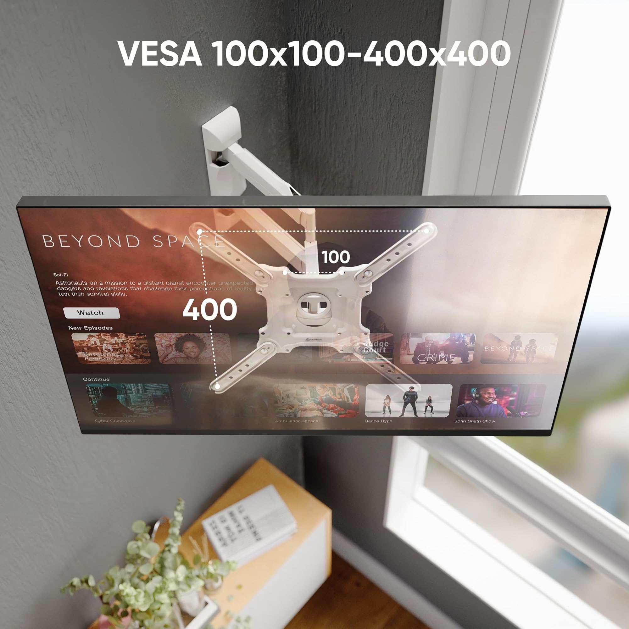 ONKRON Supporto TV Parete 32-65 pollici, Staffa TV fino a 35 kg, VESA 100x100-400x400 mm, Porta Televisore a Muro Inclinabile e Girevole, Braccio Televisore Regolabile, Snodabile, Bianco M4-W