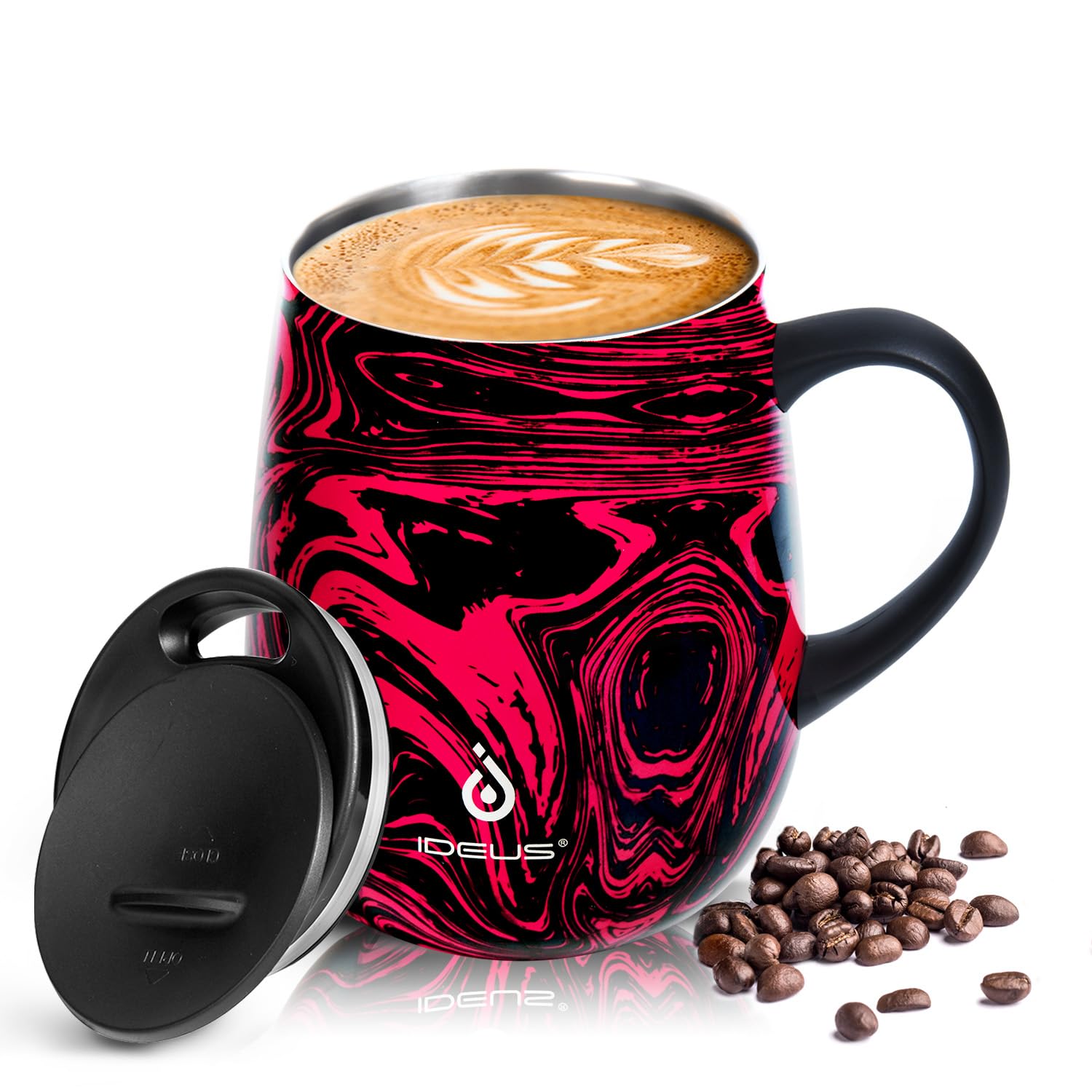 Ideus 16 oz Insulated Coffee Mug with Handle and Lid, Double Wall Stainless Steel Vacuum Insulated Tumbler Cup