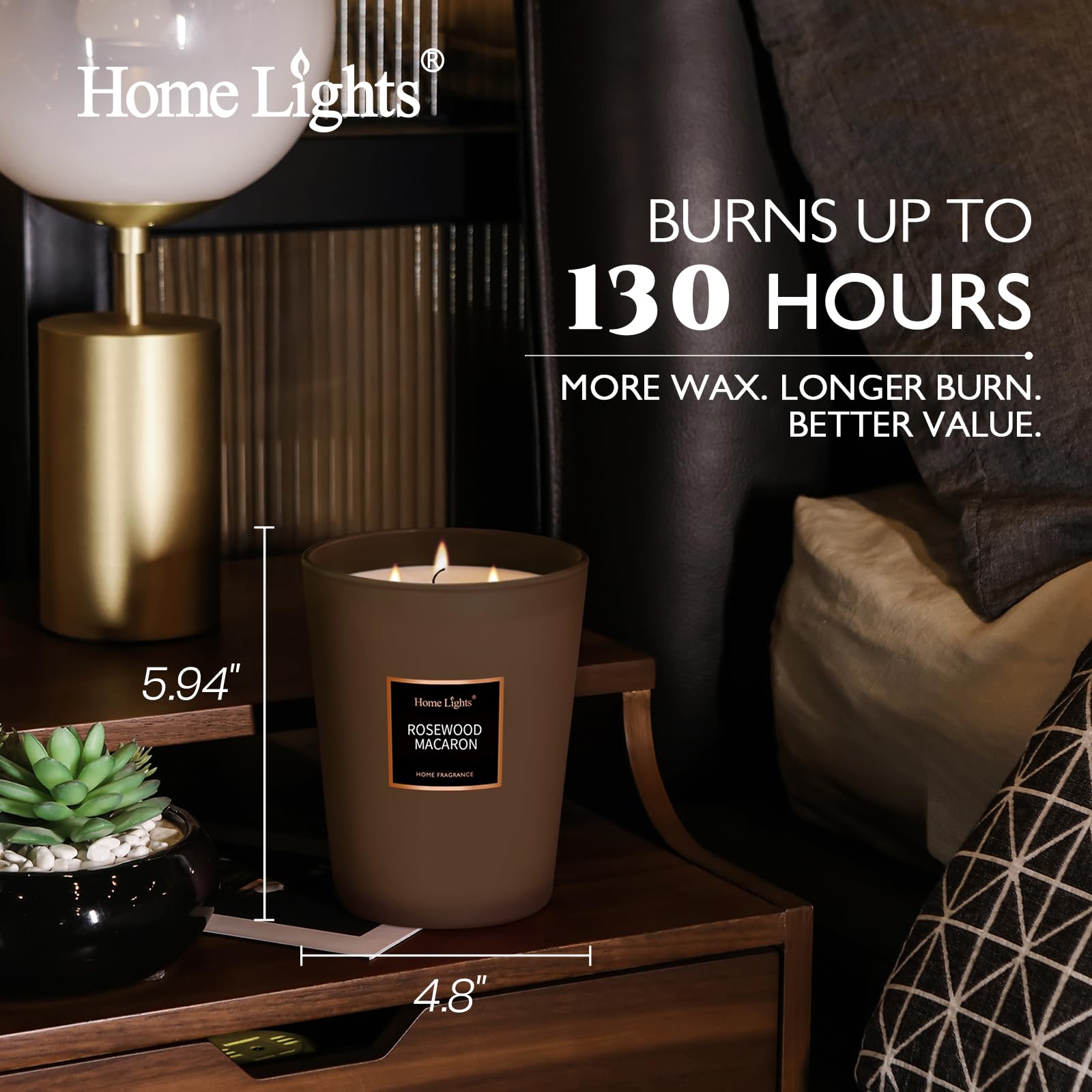 Home Lights - Vela perfumada en tarro de diseño de lujo, tapa de acero y cristal de color sedoso, 100% cera de soja natural, 7.19 oz, muy aromática y de larga duración