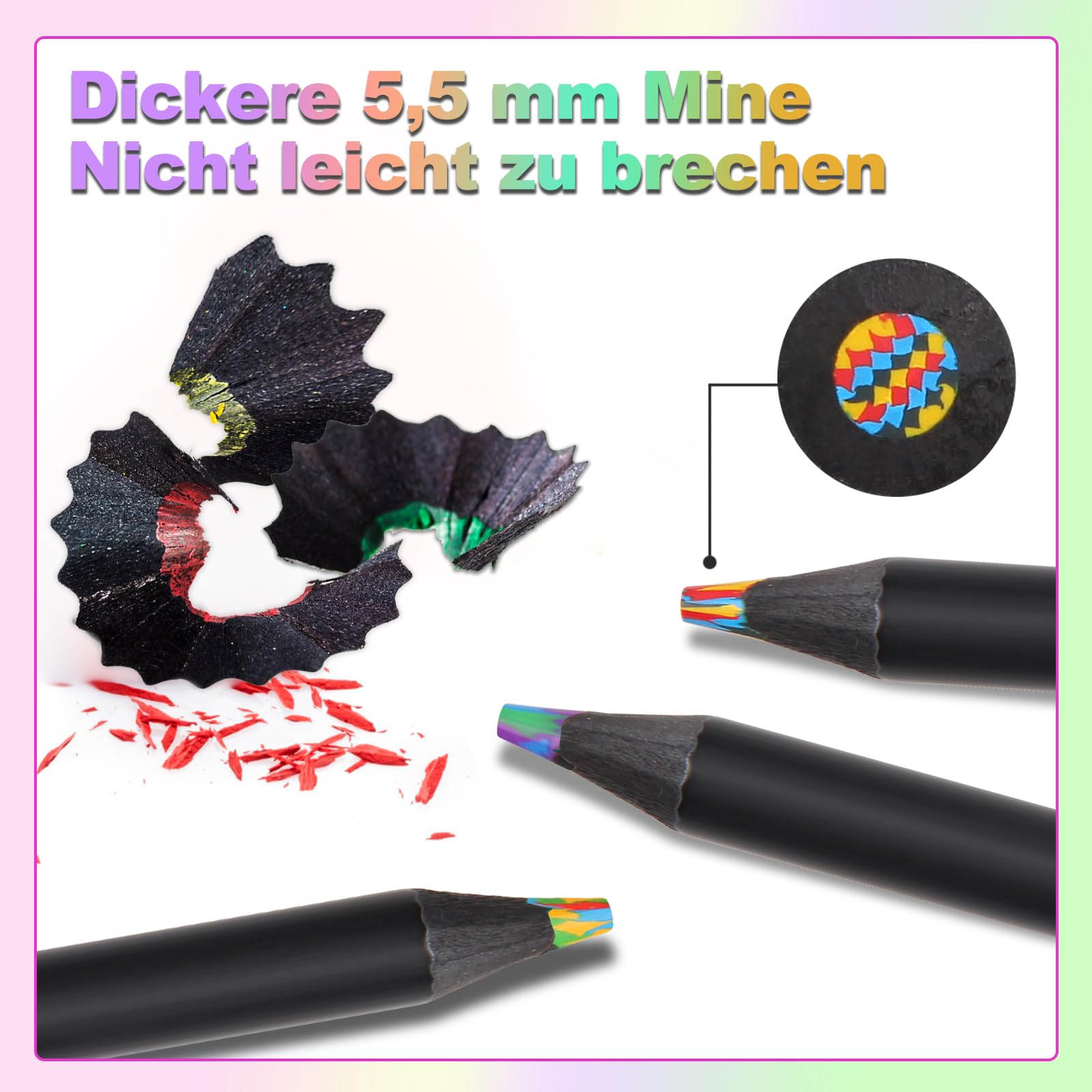 12Pezzi Matite Arcobaleno, matita multicolore, set di matite colorate arcobaleno in legno nero 7 in 1 con 2 temperini Matite multicolori per adulti e bambini per arte, disegno, colorazione e schizzo
