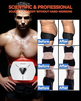 EMS Muscle Stimulator, All-in-one ABS Trainer Muscle Stimulator, 8 Modes & 30 Levels, Abs Belt for Men & Women, Home Office Fitness Exercise