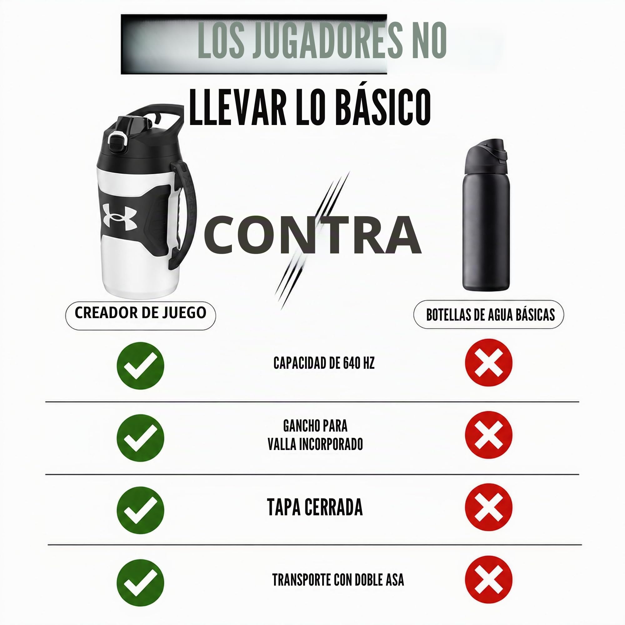 Under Armour Botella de agua aislada de 64 onzas con asa, con aislamiento de espuma y resistente a fugas, jarra de agua deportiva, gancho para cerca, apta para lavavajillas, color negro y gris claro,