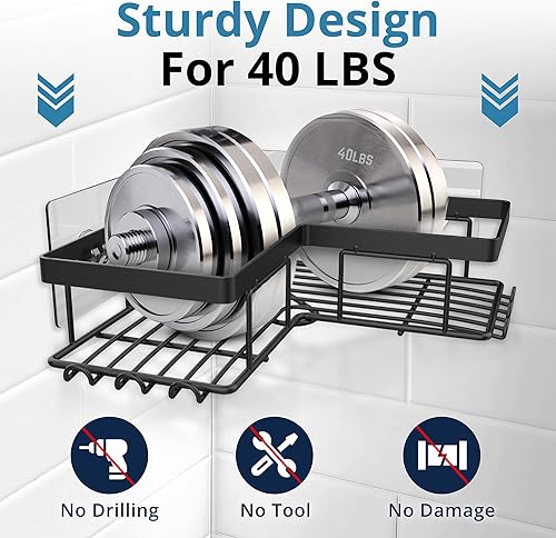 Miniatura 4 de Organizador de ducha esquinero, paquete de 4 organizadores de baño con soporte para jabón, soporte para cepillos y 12 ganchos, estantes de ducha de