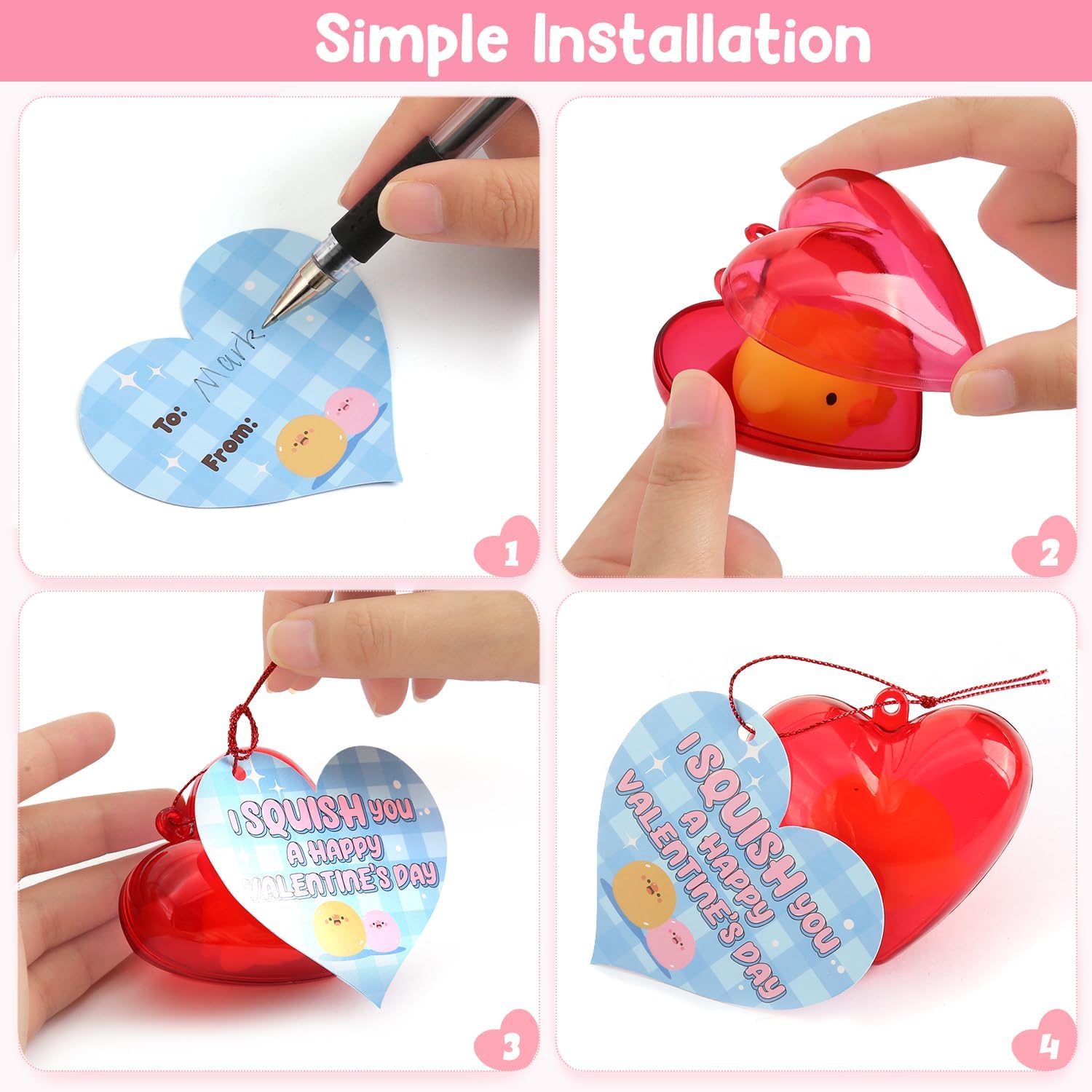28 Pack Valentine Mochi Squishies Toys and Valentine Cards for Kids, Animal Mochi Squishies Toys Filled Hearts, Kawaii Squishies Stress Relief Fidget Toys for Classroom Exchange Party Favors Prizes