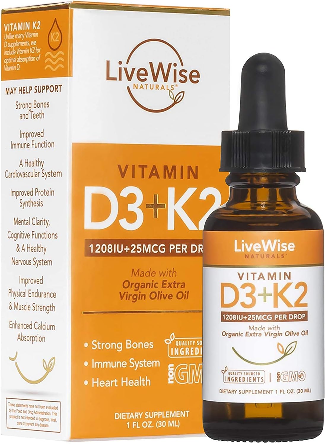 MAX Absorption, Vitamin D3 + K2 (MK7) Liquid Drops with