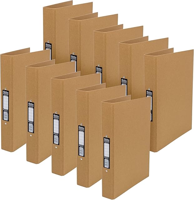 Pukka Pad, A4 Recycled Ringbinder 32 x 26.3cm Paperboard File with Standard O-Ring Mechanism Spine Label for Personalisation Box of 10 Kraft