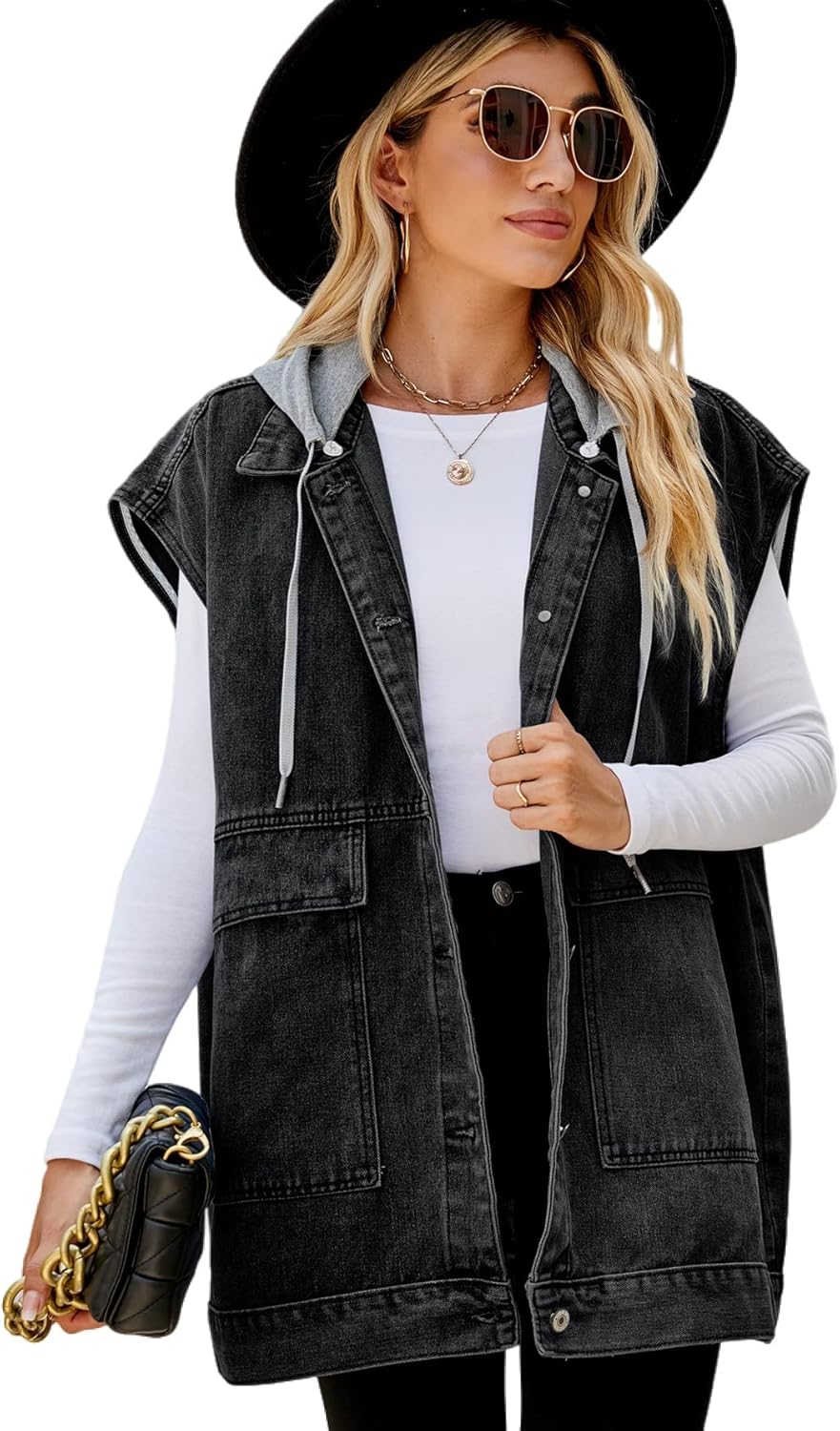 BXCNCKD Women's Denim Jean Vest Oversized Sleeveless Button Down Jean Vest Jacket jean jacket women sleeveless
