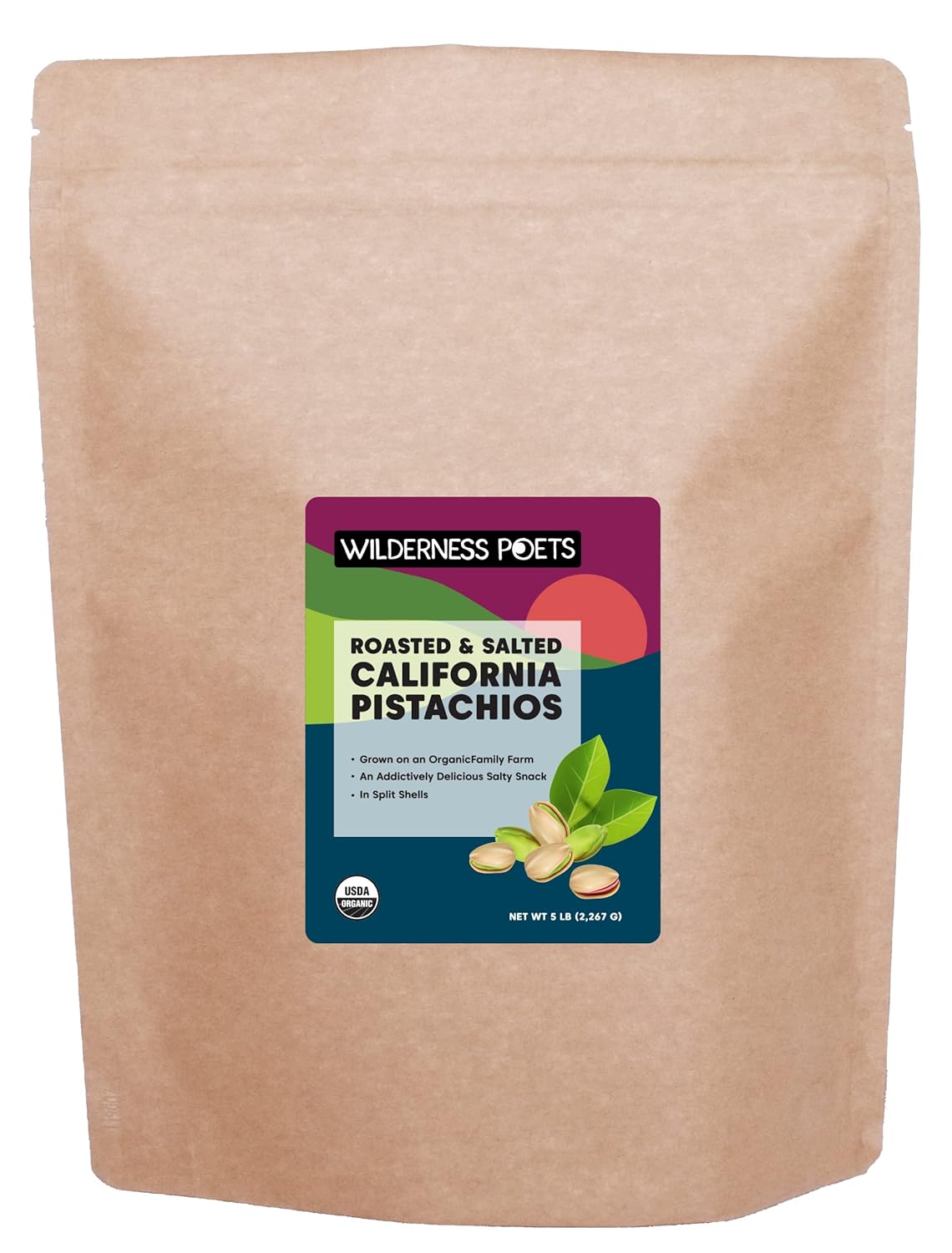 Wilderness Poets, Organic California Pistachios - Roasted with Sea Salt, In Shell (80 Ounce - 5 Pound)