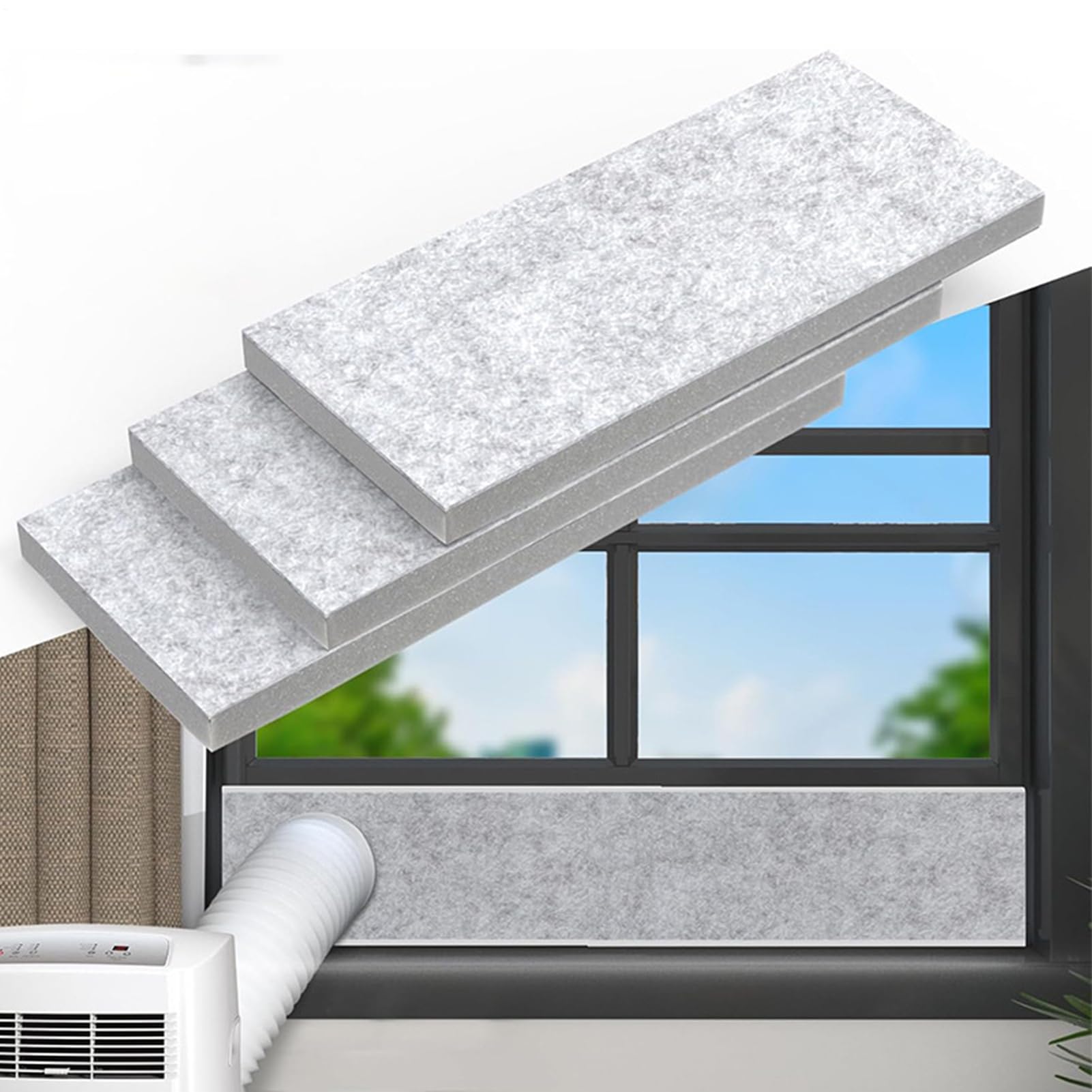 Set de aire acondicionado portátil - Partes laterales de espuma para aire acondicionado | Placa aislante para aire acondicionado | Set de ventilación y aislamiento para casa, sótano, garaje