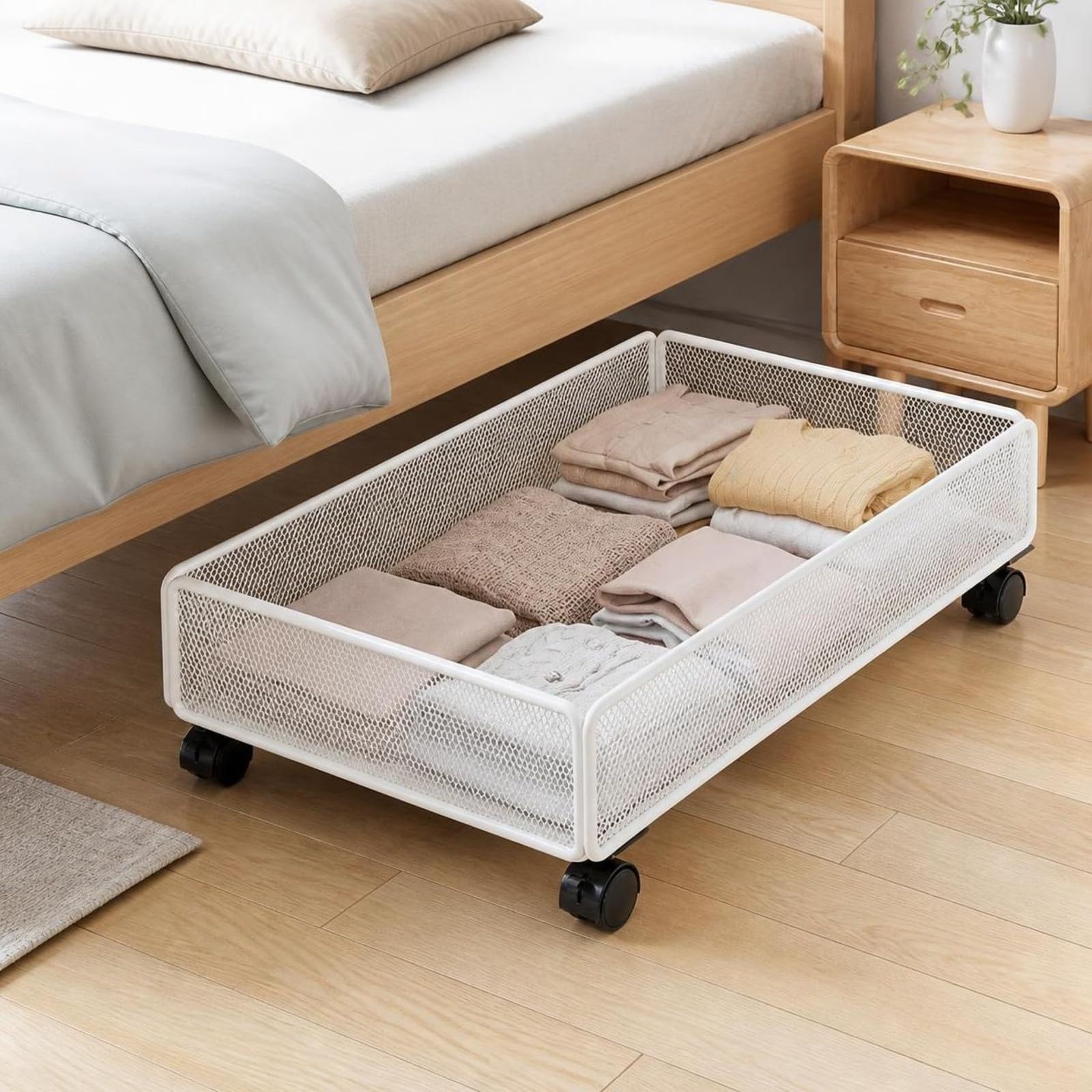 Gralara Stabil Unterbettbox mit Rollen Rollbar, Unterbett-Aufbewahrungsbehälter mit Rollen, platzsparend, für Studentenwohnheim, XL