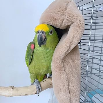 Corner Fleece Bird Blanket,Cuddle Nest Hanging Toy,Bird Comfort Corner Assorted Colors, Parrot Cage Snuggle Hut Warm Bird Nest House Bed Hanging Hammock Toy, for Parakeet Cockatiel Lovebirds Khaki L...