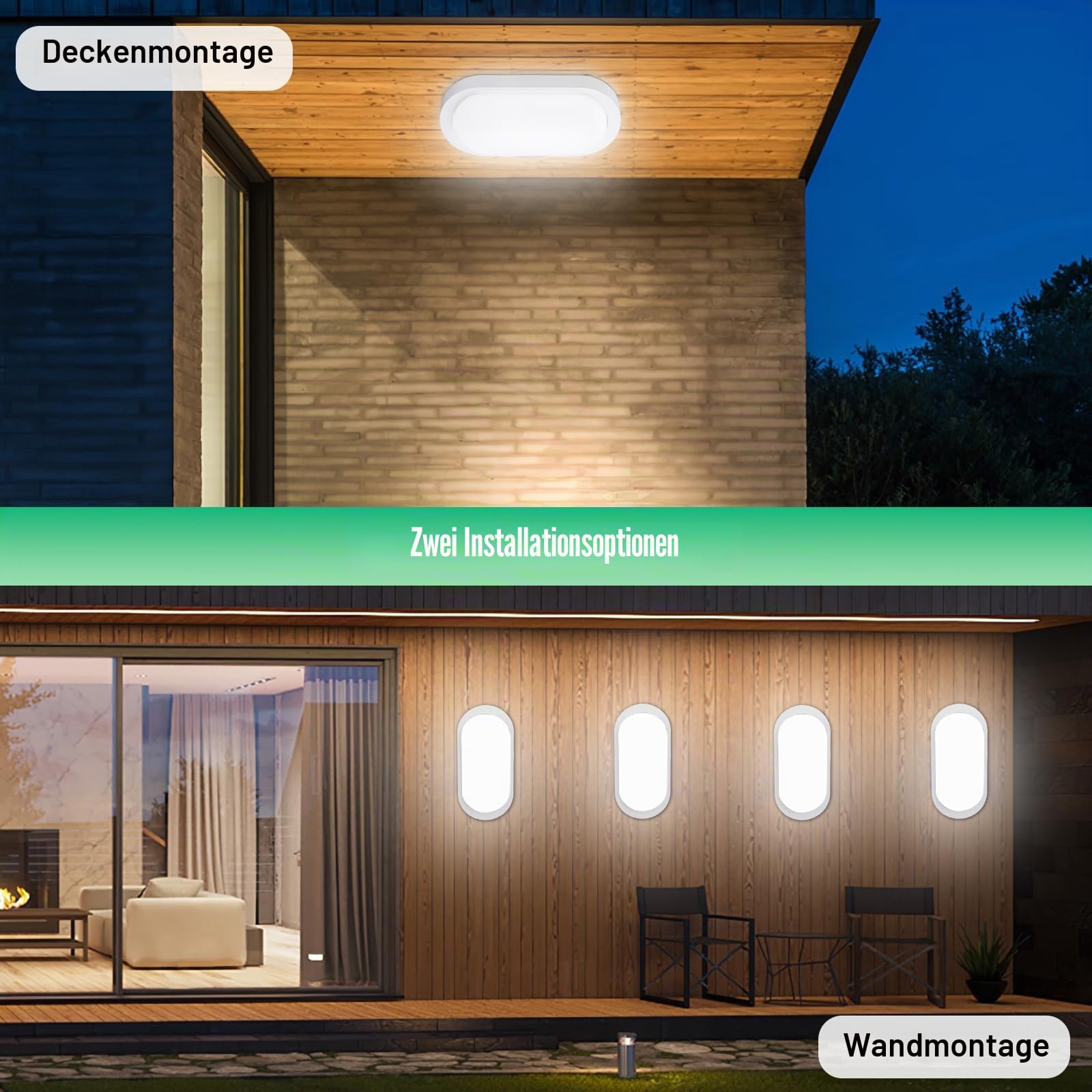 4 Stück Kellerlampe LED Deckenleuchte 18W 1710LM, IP65 Feuchtraumleuchte, Wandleuchte LED Lampe Ovalleuchte Neutralweiß 4000K, Kellerleuchte für Flur Keller Badzimmer Garten Garage Balkon