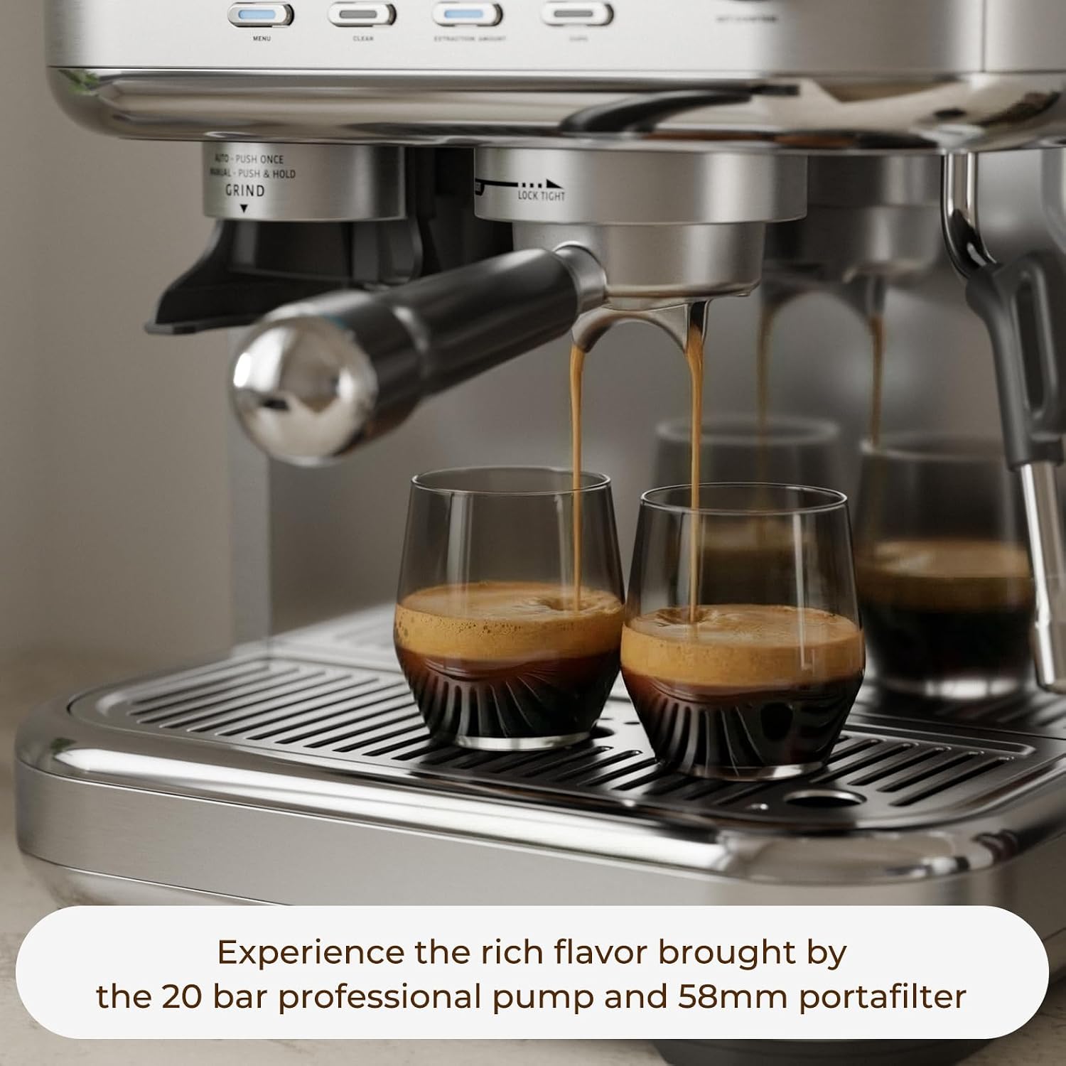 Espresso Machine with Grinder and Steam Wand, Stainless Steel
