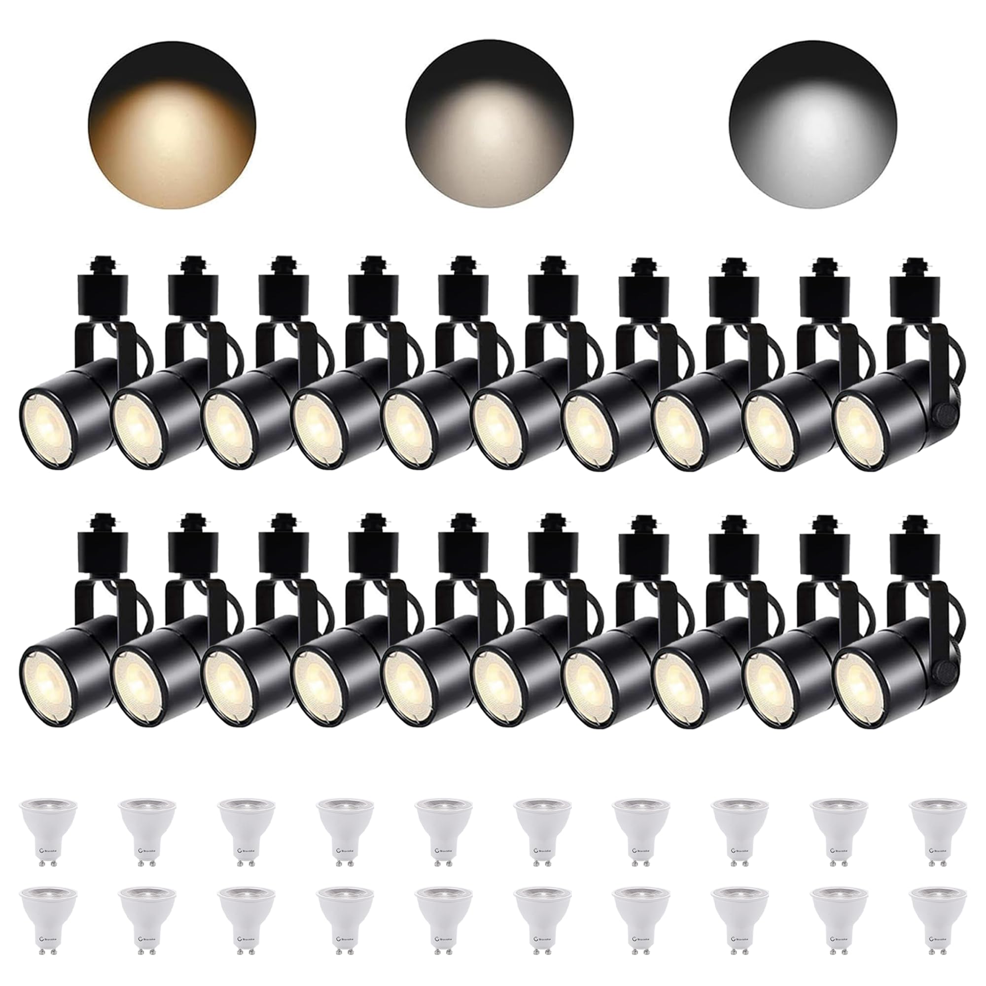 Track Lighting Heads with GU10 LED 10W Dimmable Black 20 Heads