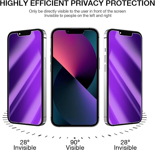 Vista 29 de Protector de pantalla de privacidad para iPhone 15 Pro con protector de lente de cámara, anti espía antiluz azul, película de vidrio templado mate