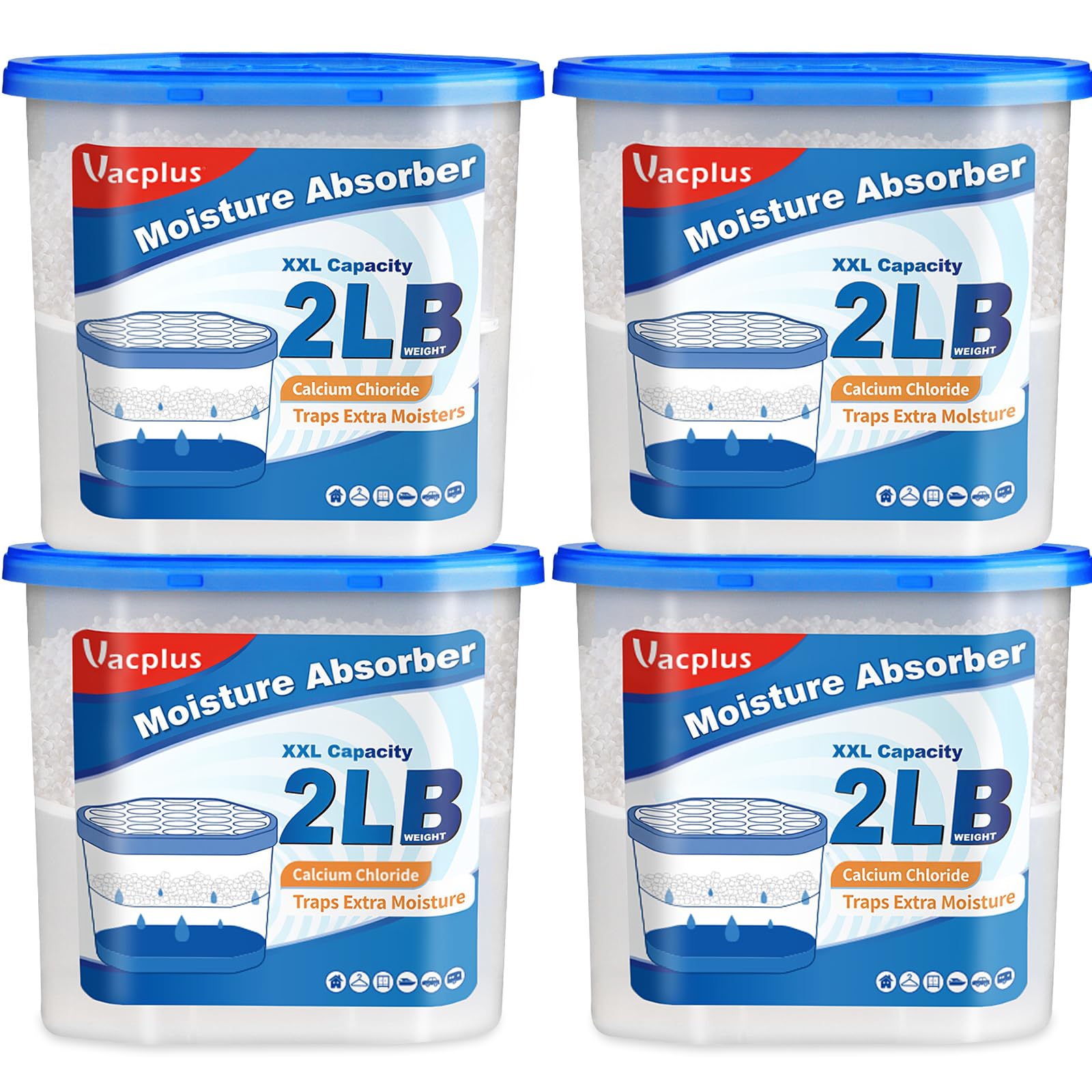 Vacplus Dehumidifier Disposable, 2200ml Moisture Absorber, Unscented 4 Pack