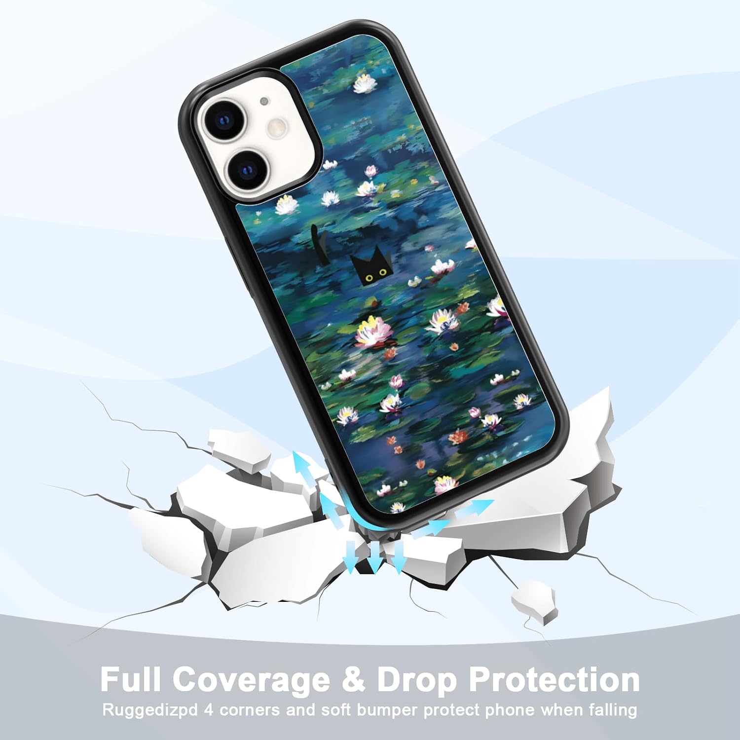 Water Lilies Phone Case Fit for iPhone 11 — TPU Shockproof Protective Monet Waterlily Cat Flowers Phone Cover Gift for Boy Girl Men Women image 3