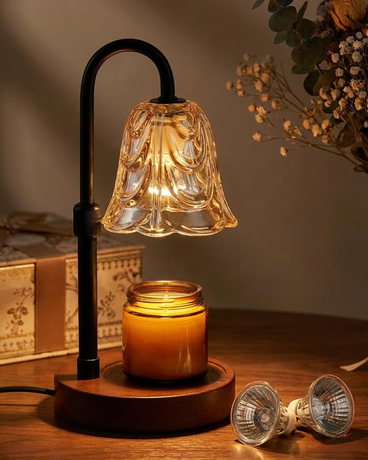 ZEONX Flameless Candle Warmer Lamp with 2/4/8H Timer, Height Adjustable Candle Heater with 2 Bulbs, Safe Dimmable Wax Melt Lamp for Jar Scented Candles – Vintage & Black, Birthday & Housewarming Gifts
