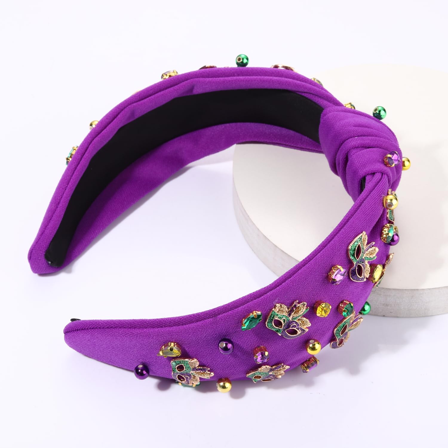 MOLOCH Mardi Gras Headband Carnival Hair Accessories for Women Glitter Mask Knotted Headband Purple Green Gold Crystal Jeweled Hairband Mardi Gras Parade Party Gifts - Image 7
