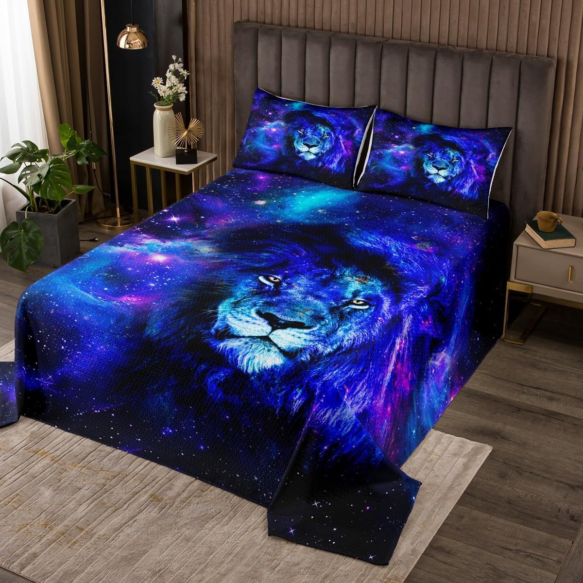 Retro Oil Paint Print Bedspread King,Ferocious Wildlife Animal Quilted Coverlet 3pcs for Adults Teens Room Decor,Tiger Soft Breathable Bedding Quilt
