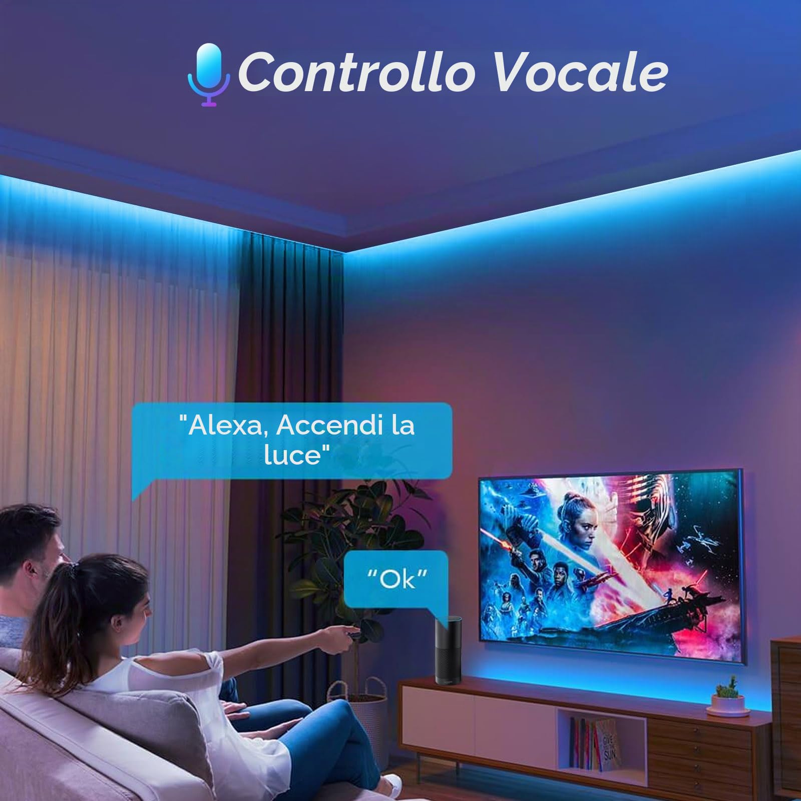 Striscia LED COB 10 m 576 led RGB, WiFi Striscia LED 24 V 5 A App & Telecomando Controllo, Striscia luminosa Compatibile con Alexa e Google Home, Decorazione per la casa cucina Television