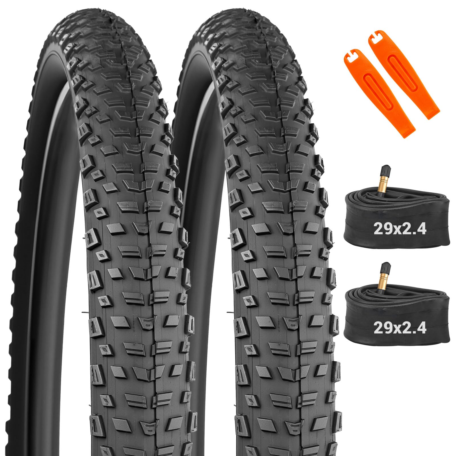 27.5/29 pulgadas MTB neumáticos manguera Set 27.5x2.4 60-584 / 29x2.4 60-622 – Perfil de tacos hasta 40PSI + 2 palancas de neumáticos