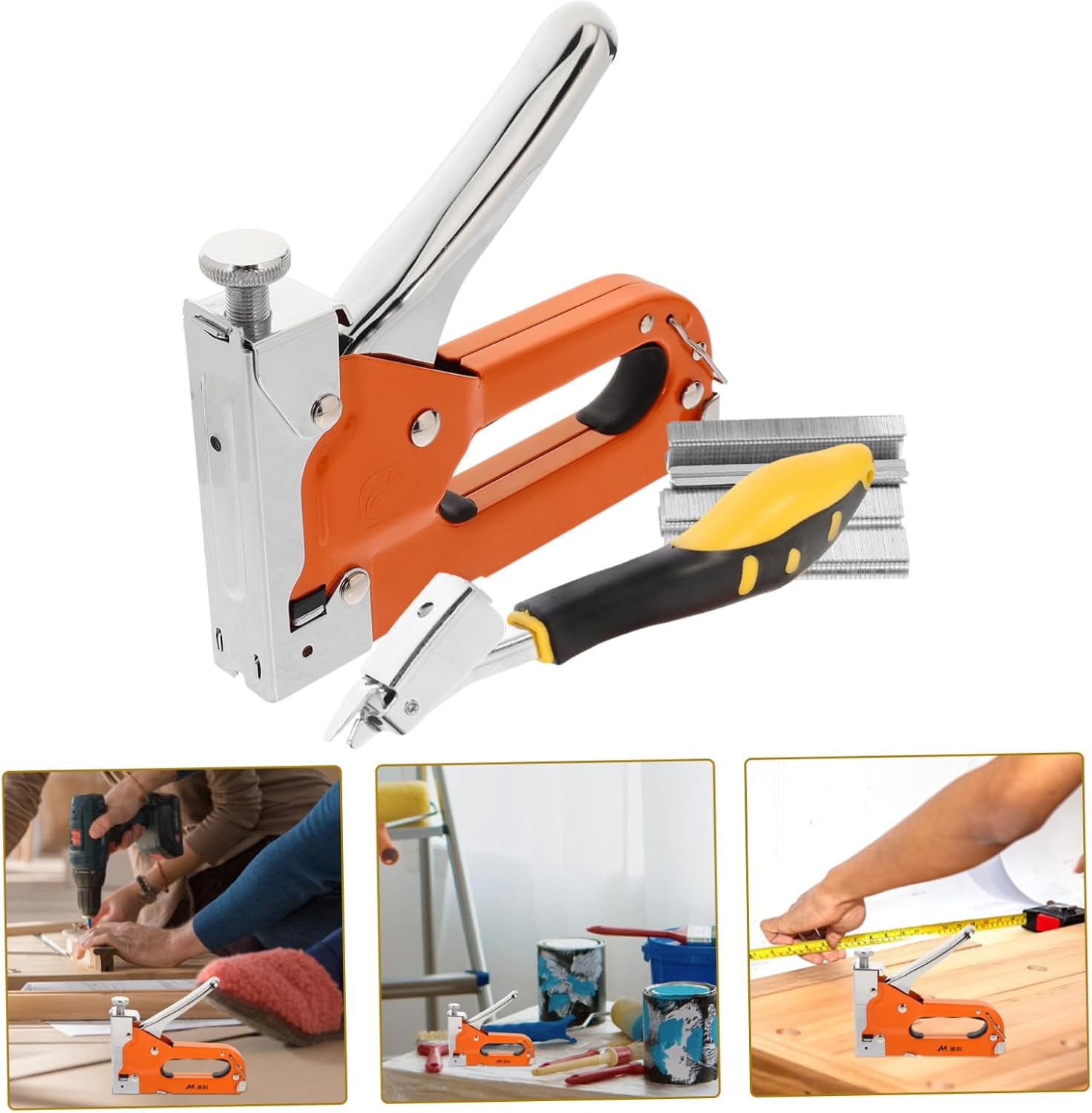 LABRIMP Manual Staple Gun for Wood Board with 600 Staples and Remover Tool Heavy-Duty for Upholstery and Woodworking DIY