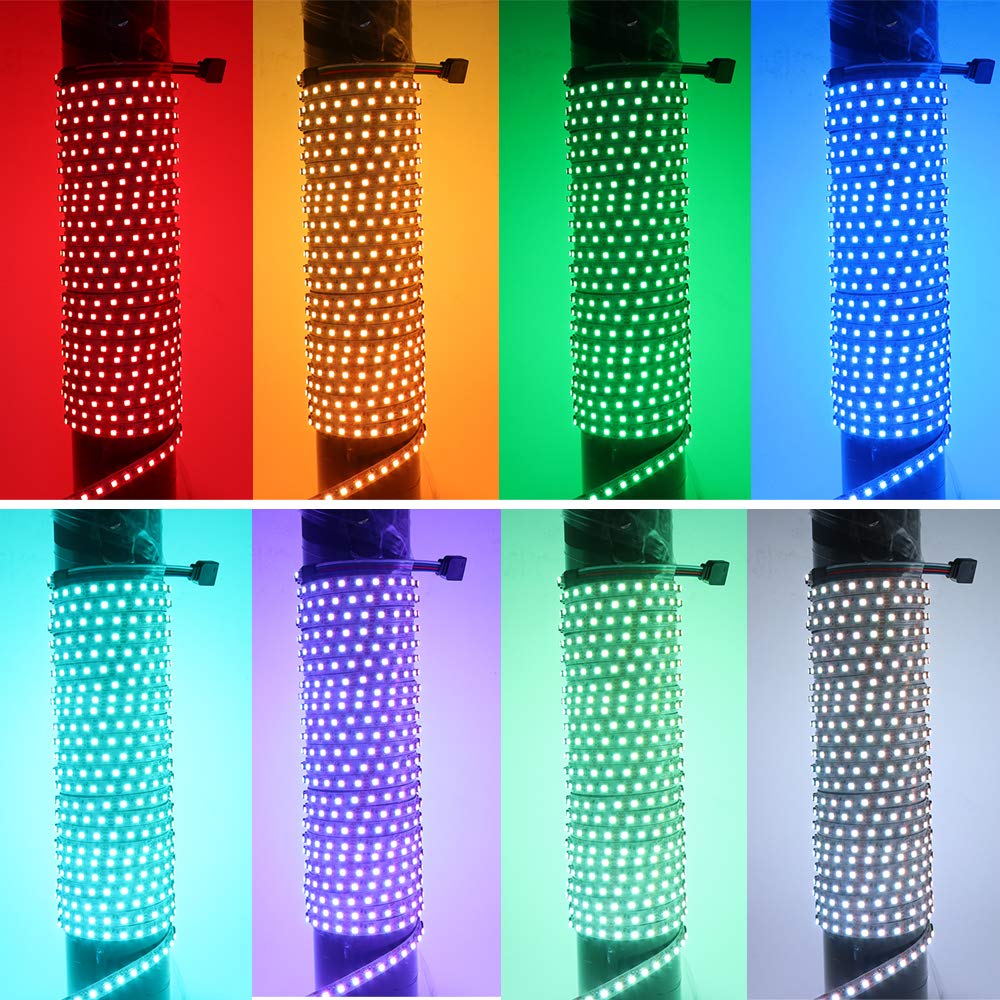 XUNATA Color Changing Light Strip, 16.4ft LED Strip Lights 3535 SMD 60 LEDs/m RGB LED Flexible Strip Light White PCB Board Decoration Lighting 44 Key IR Remote Controller+Power Adapter