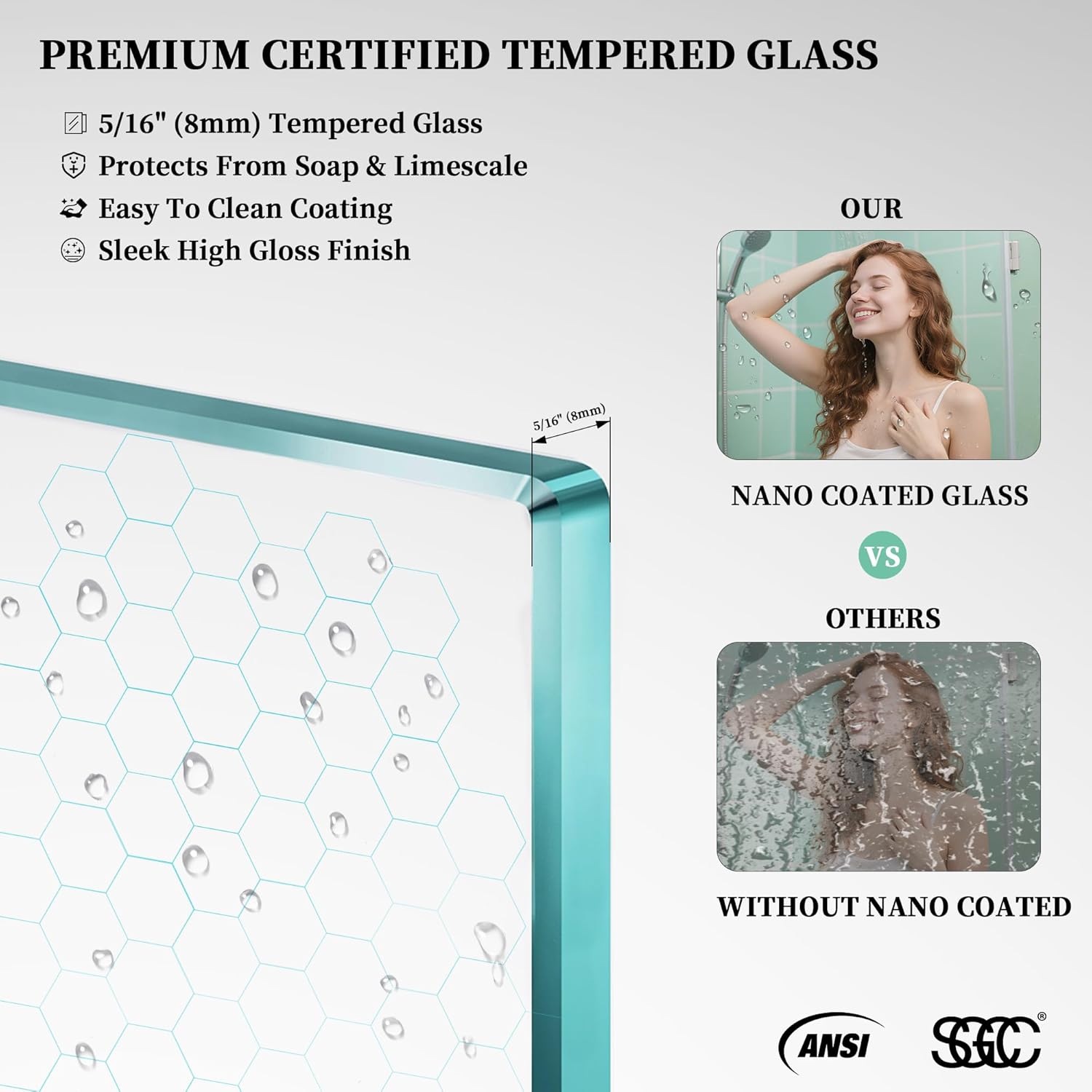 Sliding Shower Door, 44-48" W x 76" H Semi-Frameless Double Sliding Glass Shower Door with 5/16'' (8mm) Clear ASNI SGCC Tempered Glass, Bypass Shower Enclosure, Matte Black