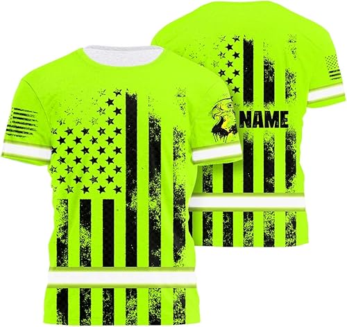 Matedecor Camisa de alta visibilidad para hombre, camisas de seguridad reflectantes con bandera de Estados Unidos, nombre personalizado para