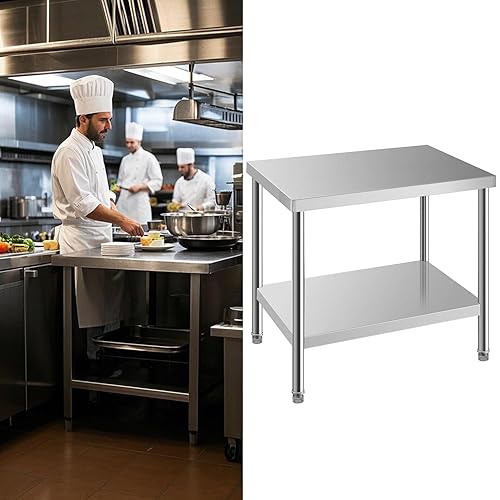 Miniatura 5 de HXCFYP Mesa de acero inoxidable para preparación y trabajo, 36 x 24 pulgadas, mesa de trabajo comercial de preparación de alimentos resistente NSF