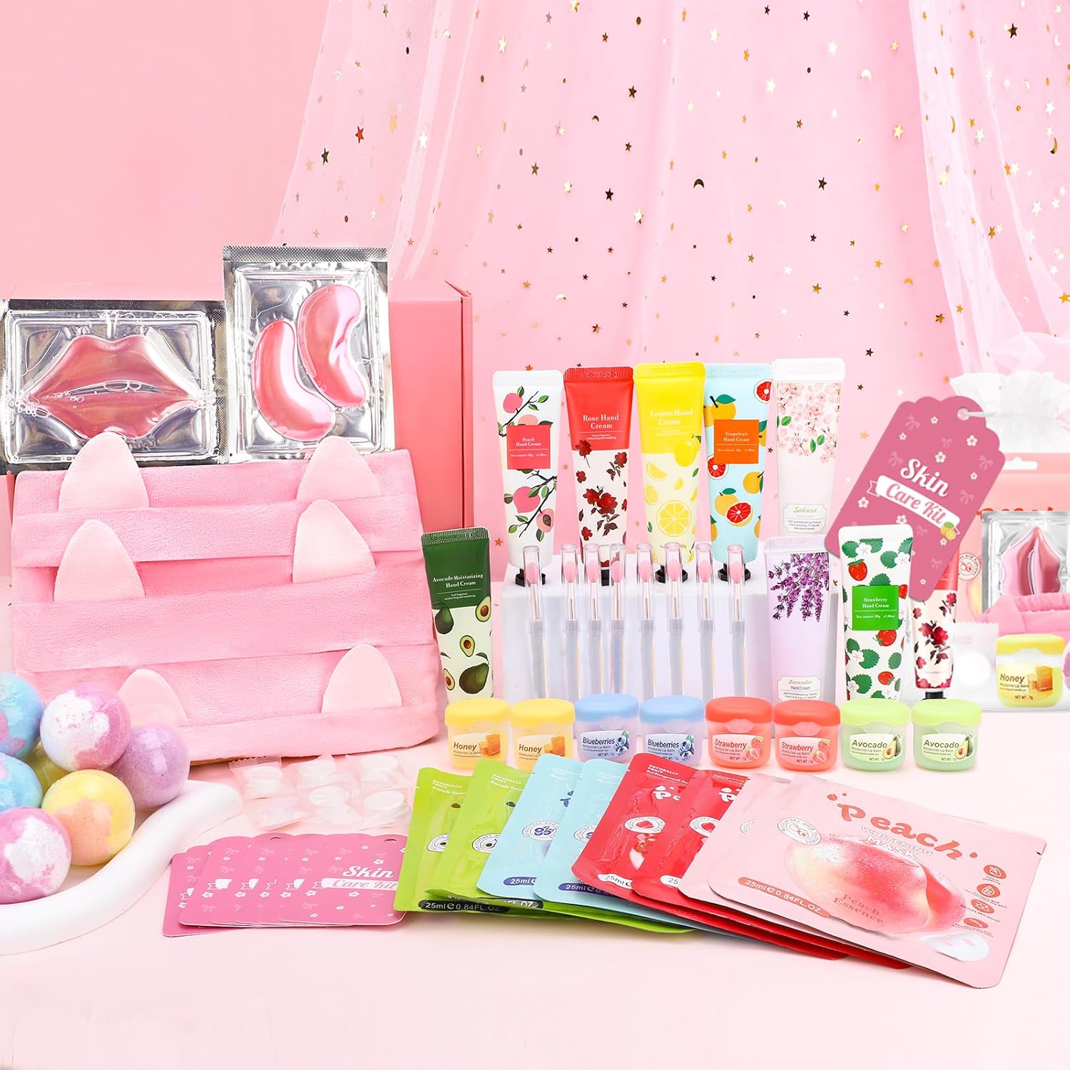 Ponhey 88 PCS Spa Party Supplies, Spa Party Favors Include Face Masks Skincare, Hand Cream, Lip Balm, Under Eye Patches, Lip Mask and Foot Bath Bombs, Spa Birthday Sleepover Party Supplies