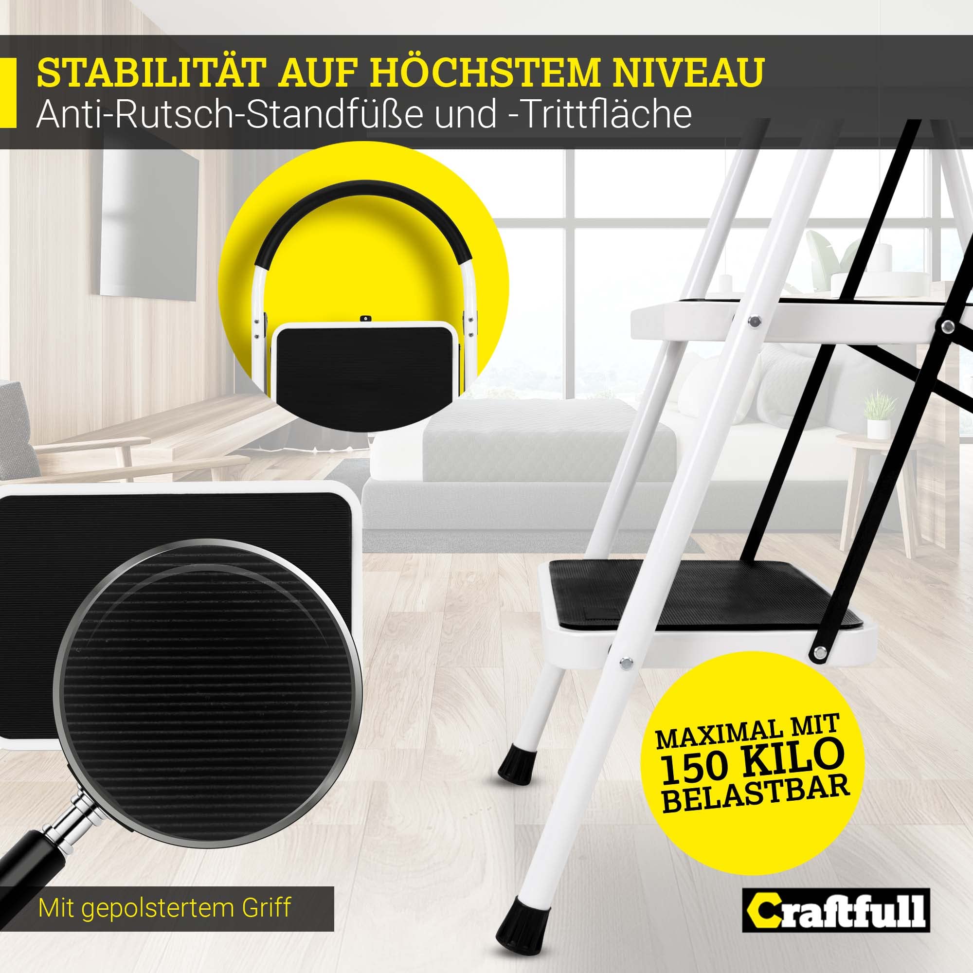CRAFTFULL Trittleiter CF-130A 5 Stufen Klapptritt Stehleiter Mehrzweckleiter