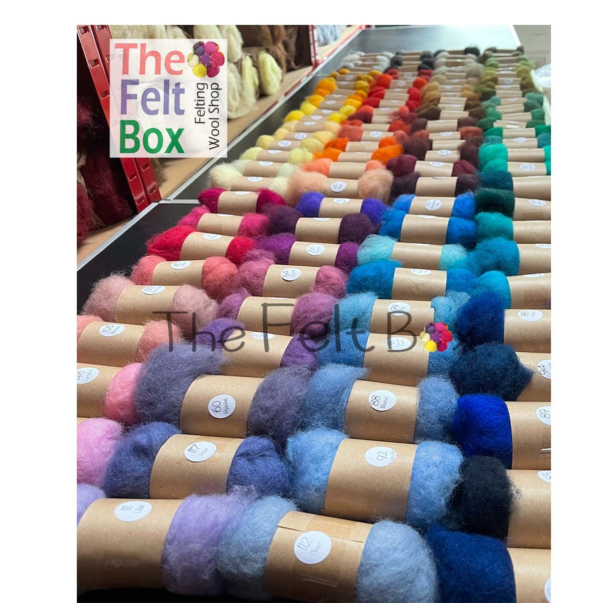 The Felt Box Needle Felting Wool -Carded Batting with Short Fibres, Workshop Bumper Pack 105 Colours, Various Sizes (105 x 20g =2.1kg in Total)