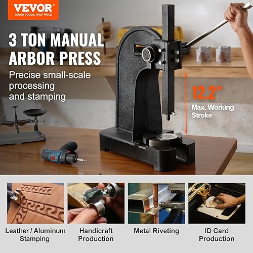 Miniatura 2 de VEVOR Prensa de árbol manual de 3 toneladas, altura máxima de 12.2 pulgadas, prensa manual de escritorio de hierro fundido resistente, prensa manual