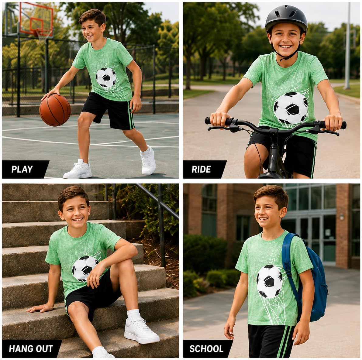 Pro Athlete Active Boys Short Sets - 2 Piece Performance Crewneck Short Sleeve T-Shirt and Shorts Boys Athletic Sets (8-16)