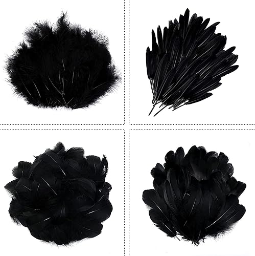 Miniatura 4 de 400 plumas blancas y negras, 4 plumas surtidas de manualidades para disfraz de Halloween, alas de atrapasueños, corona de árbol de Navidad,