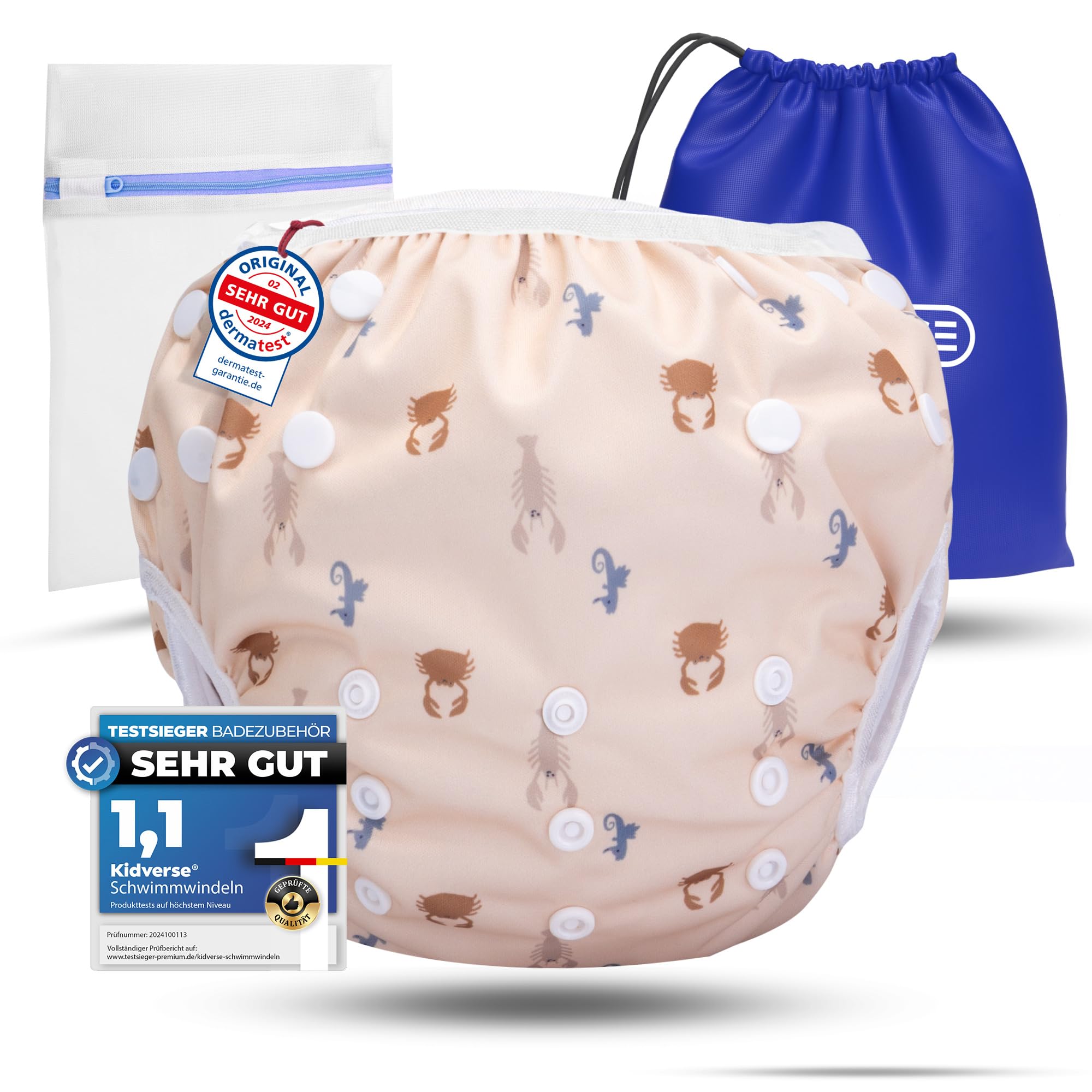 KIDVERSE Baby Swim Nappy Aged 0-3 Years - Reusable Nappies - Skin-Friendly & Highly Absorbent Swim Nappy - Baby Swimming Nappies with Pocket & Laundry Bag
