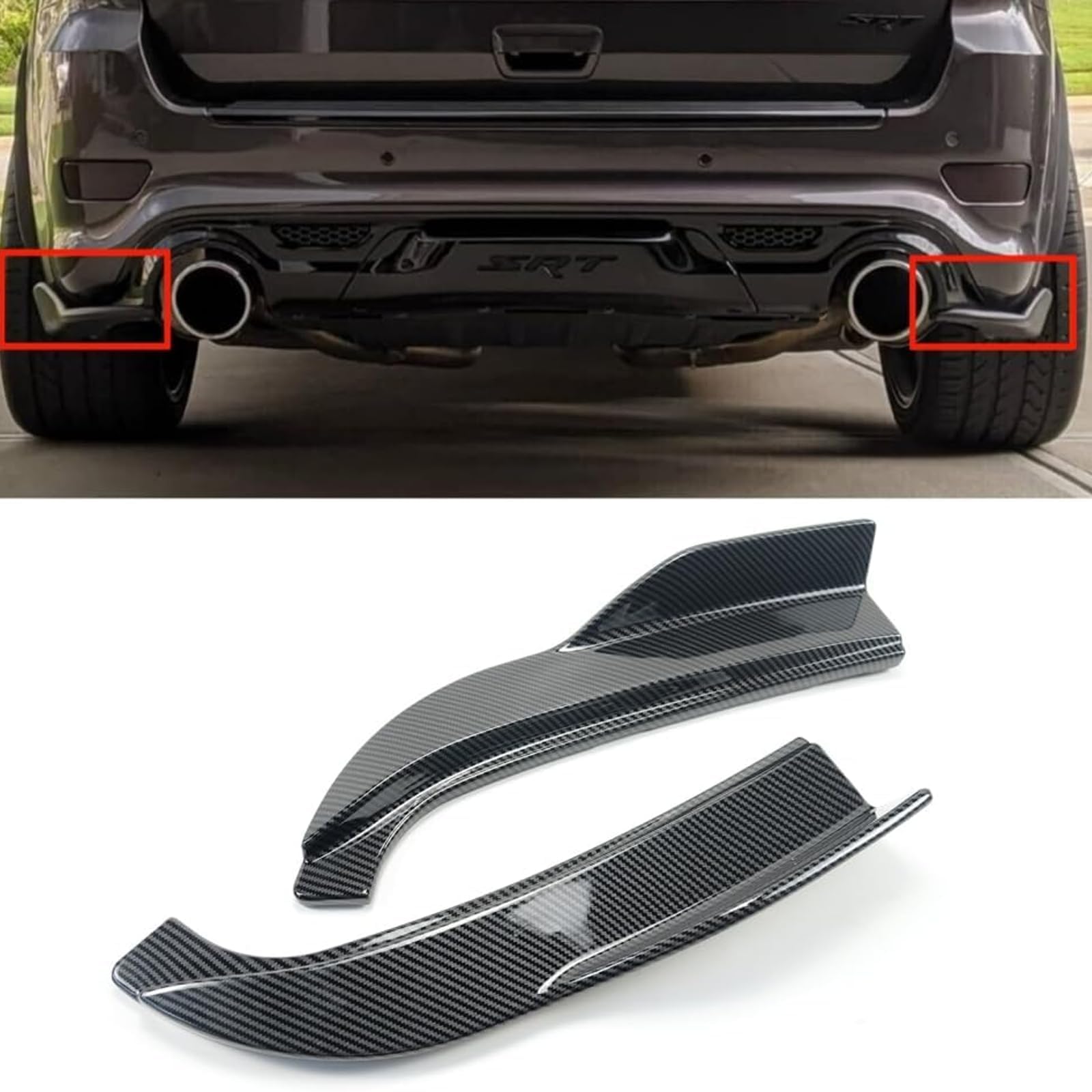 skkyoro Rear Bumper Side Corner Splitters Aprons 2PCS Compatible with For Jeep Grand Cherokee SRT 2012-2021 (Carbon Fiber Print)