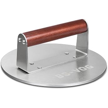 BS-VOG Burger Press Stainless Steel Heavy Weight 21.6 cm with Wooden Handle